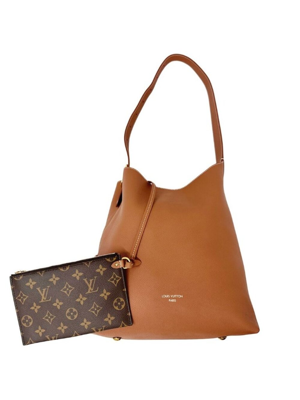 Louis Vuitton Shoulder Bag Grain Calfskin Lowkey Hobo MM Cognac Brown